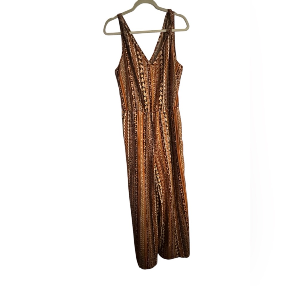 Gold and Brown V-Neck Sleeveless Maxi Jumpsuit